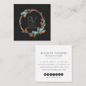Boho Rustische Veerkrans Monogram Vierkante Visitekaartje (Voorkant / Achterkant)