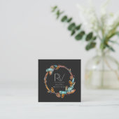 Boho Rustische Veerkrans Monogram Vierkante Visitekaartje (Staand voorkant)
