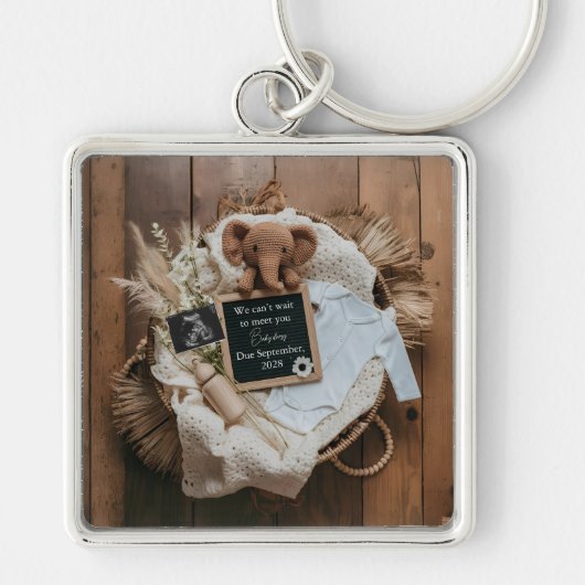 boho rustische zwangerschapsaankondiging aandenken sleutelhanger (Voorkant)
