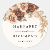 Boho Rusty Terracotta Floral Wedding Ronde Sticker (Voorkant)