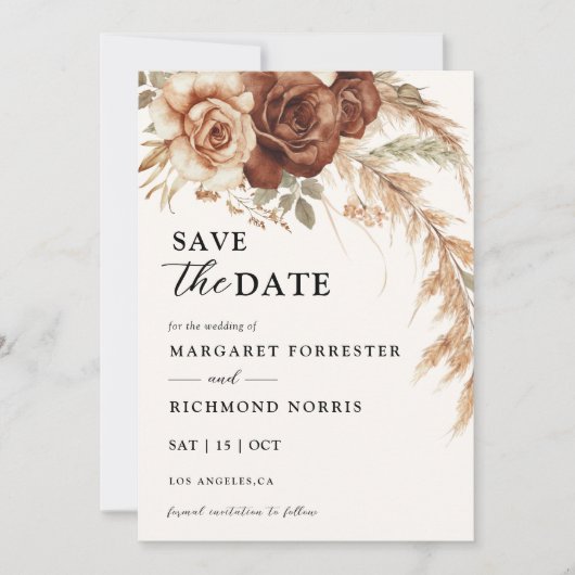 Boho Rusty Terracotta Rustic Floral Bewaar de datu Kaart (Voorkant)