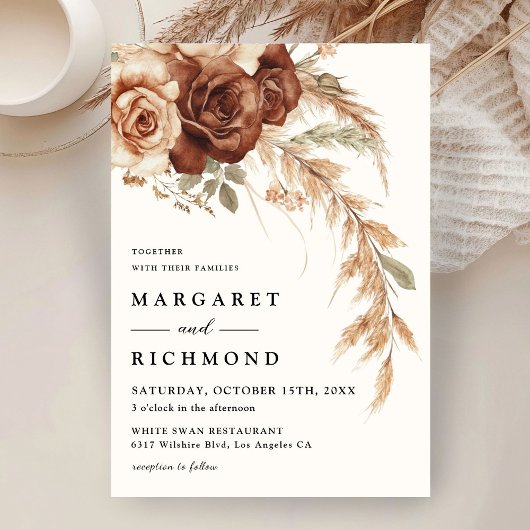 Boho Rusty Terracotta Rustieke Bloemen Huwelijk Kaart