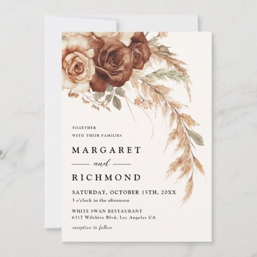 Boho Rusty Terracotta Rustieke Bloemen Huwelijk Kaart (Voorkant)