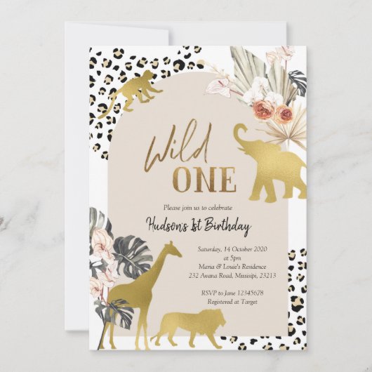 Boho Safari Animal Wild Uitnodiging één dag (Voorkant)