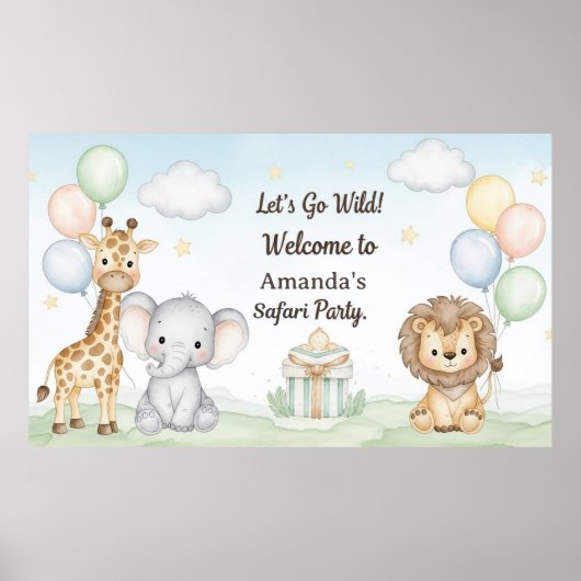 Boho Safari Animals 1st Birthday Paper Poster (Voorkant)