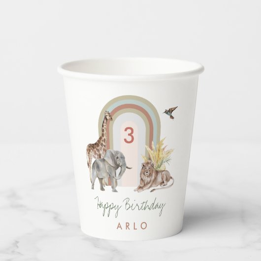 Boho Safari Animals & Arch Birthday Party Papieren Bekers (Achterkant)
