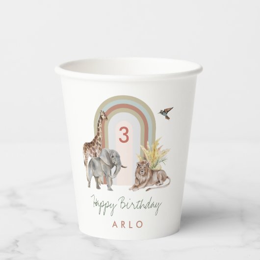 Boho Safari Animals & Arch Birthday Party Papieren Bekers (Voorkant)