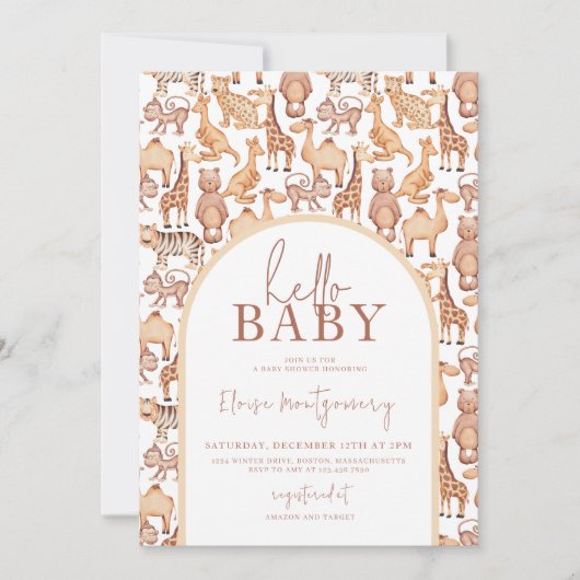 Boho Safari Animals Arch Oerwoud Baby shower Kaart (Voorkant)