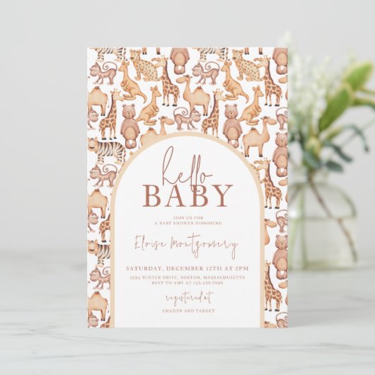 Boho Safari Animals Arch Oerwoud Baby shower Kaart (Staand voorkant)