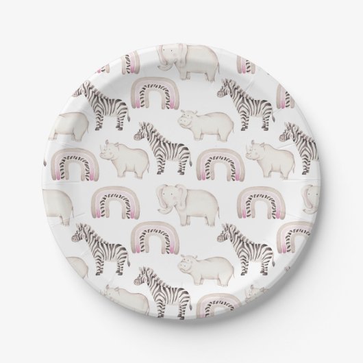 Boho Safari Animals Arch Pastel Baby shower Paper Papieren Bordje (Voorkant)