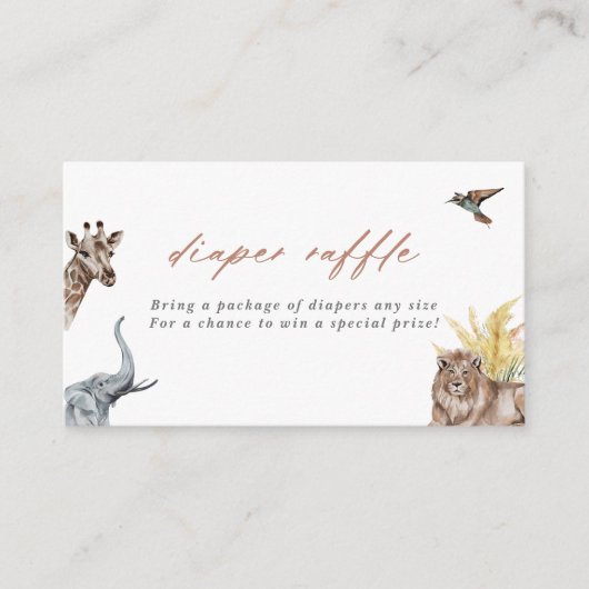 Boho Safari Animals Baby shower Diaper Raffle Informatiekaartje (Voorkant)