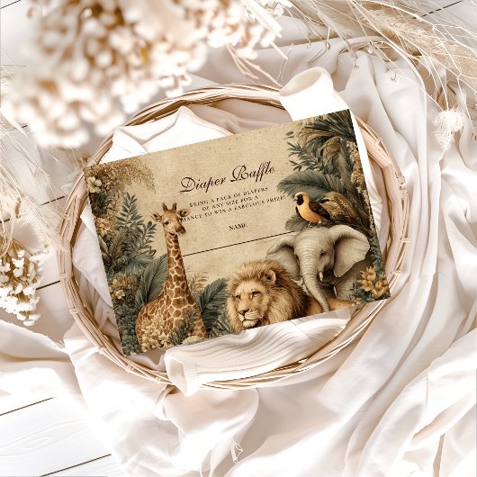 Boho Safari Animals Baby Shower Diapper Raffle Informatiekaartje