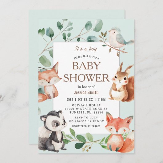 Boho Safari Animals Baby shower uitnodiging (Voorkant / Achterkant)