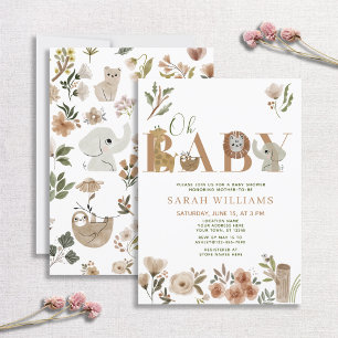 Boho Safari Animals Brown Oh Baby shower Kaart