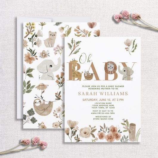 Boho Safari Animals Brown Oh Baby shower Kaart