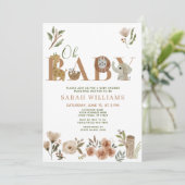 Boho Safari Animals Brown Oh Baby shower Kaart (Staand voorkant)