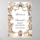 Boho Safari Animals Neutral Baby Shower Welcome Poster (Voorkant)