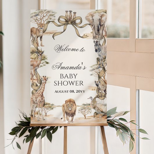 Boho Safari Animals Neutral Baby Shower Welcome Poster