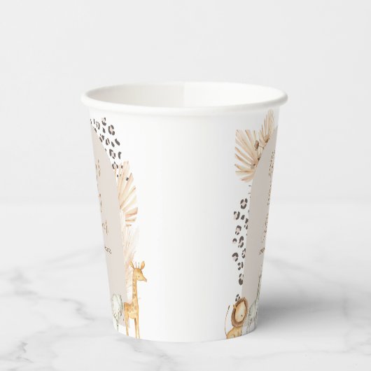 Boho Safari Animals Pampas Grass White Paper Cups Papieren Bekers (Links)