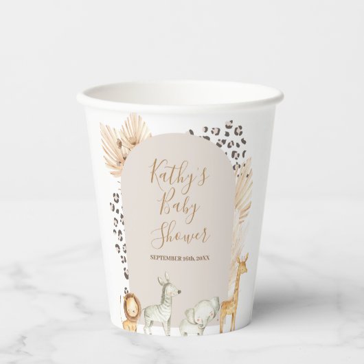 Boho Safari Animals Pampas Grass White Paper Cups Papieren Bekers (Voorkant)