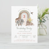 Boho Safari Animals & Rainbow Arch Birthday Party Kaart (Staand voorkant)