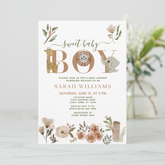 Boho Safari Animals Sweet Baby Boy Baby shower Kaart (Staand voorkant)