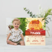 Boho Safari Animals Wild One Foto 1e verjaardag Kaart (Staand voorkant)