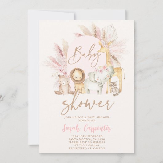 Boho Safari Baby shower Girl Invitation Kaart (Voorkant)