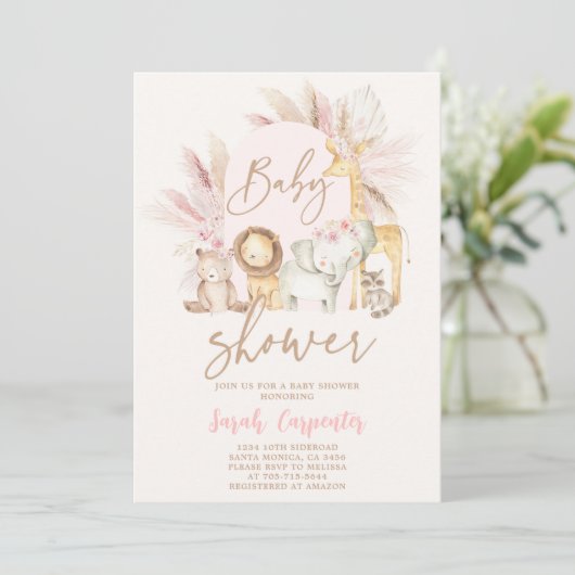 Boho Safari Baby shower Girl Invitation Kaart (Staand voorkant)