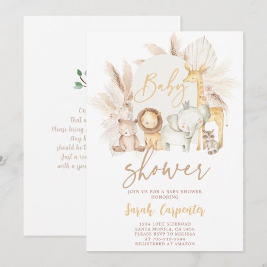 Boho Safari Baby shower Uitnodiging (Voorkant / Achterkant)