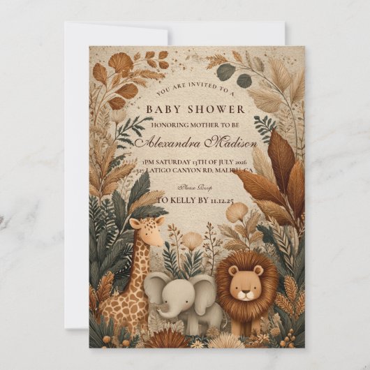 Boho Safari Babyfeestje Kaart (Voorkant)