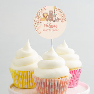 Boho Safari Blush Roze Pampas Gras Cupcake Topper Ronde Sticker