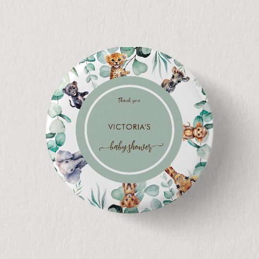 Boho Safari Dier Schattige groen Baby shower Ronde Button 3,2 Cm (Voorkant)