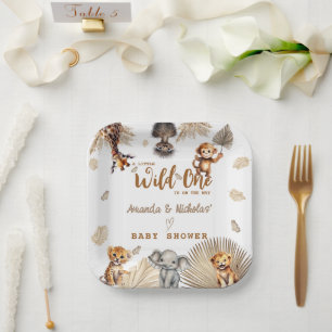 Boho Safari Dier Wilde Eén Baby Shower Papieren Bordje