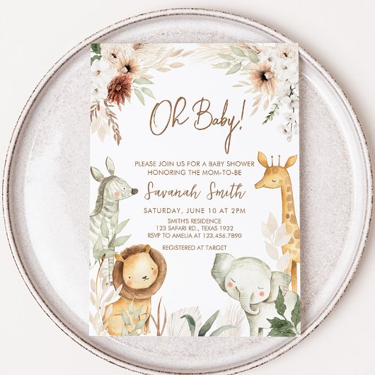 Boho Safari Dieren Baby shower Kaart
