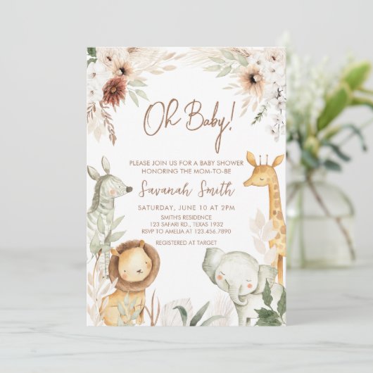 Boho Safari Dieren Baby shower Kaart (Staand voorkant)