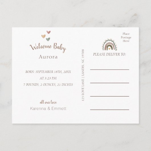 Boho Safari Foto Geboorteaankondiging Briefkaart (Achterkant)