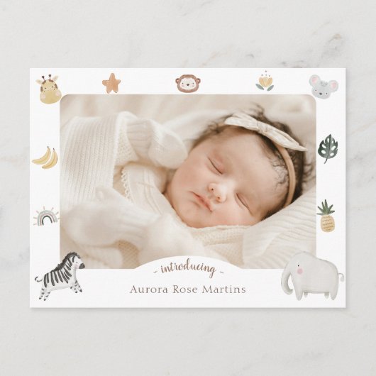 Boho Safari Foto Geboorteaankondiging Briefkaart (Voorkant)