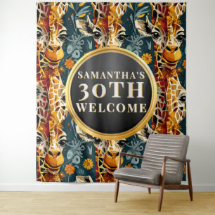 Boho Safari Giraffe 30e Verjaardag Welkom Wandkleed