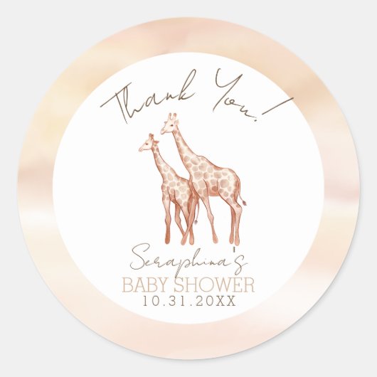 Boho Safari Giraffe Baby shower Ronde Sticker (Voorkant)