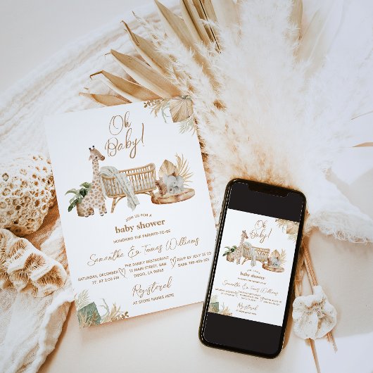 Boho Safari Kwekerij Genderneutraal Baby shower Kaart