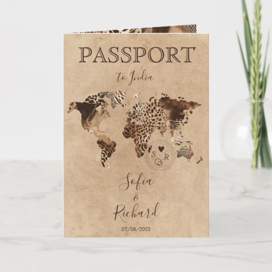 Boho Safari Leopard Wedding Passport World Map (Voorkant)