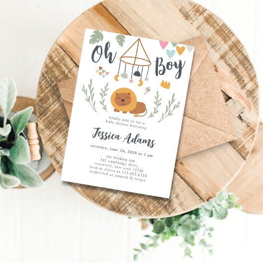 Boho Safari Lion Baby Boy Baby shower Kaart