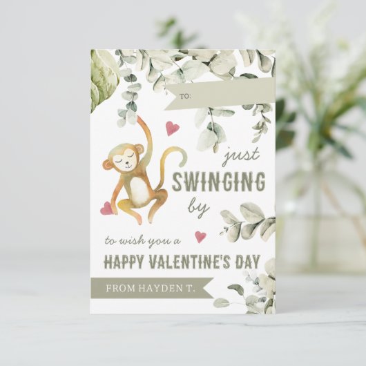 Boho Safari Monkey Classroom Valentijnsdag Kaart (Staand voorkant)