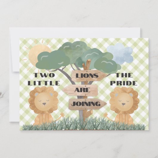 Boho Safari Twin Baby Lion Cubs Baby shower Kaart (Voorkant)