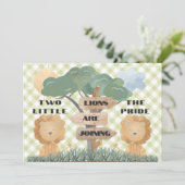 Boho Safari Twin Baby Lion Cubs Baby shower Kaart (Staand voorkant)