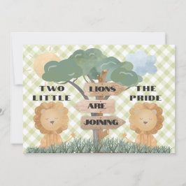 Boho Safari Twin Baby Lion Cubs Baby shower Kaart