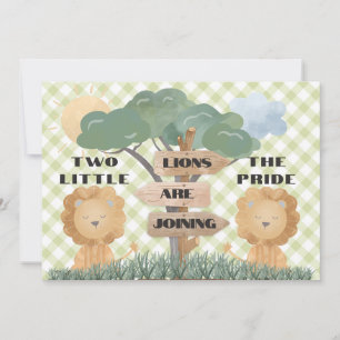 Boho Safari Twin Baby Lion Cubs Baby shower Kaart