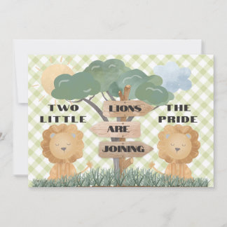 Boho Safari Twin Baby Lion Cubs Baby shower Kaart