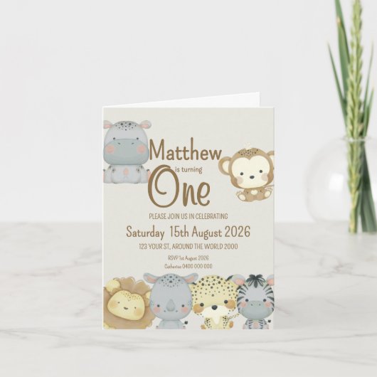 Boho Safari Verjaardag Gevouwen Uitnodiging (Voorkant)